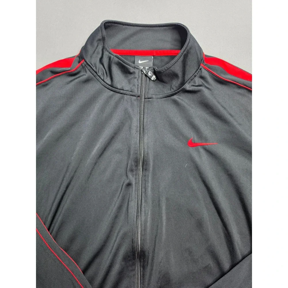 Nike Track Jacket Men's Large Black Swoosh Logo Long Sleeve Full Zip Performance